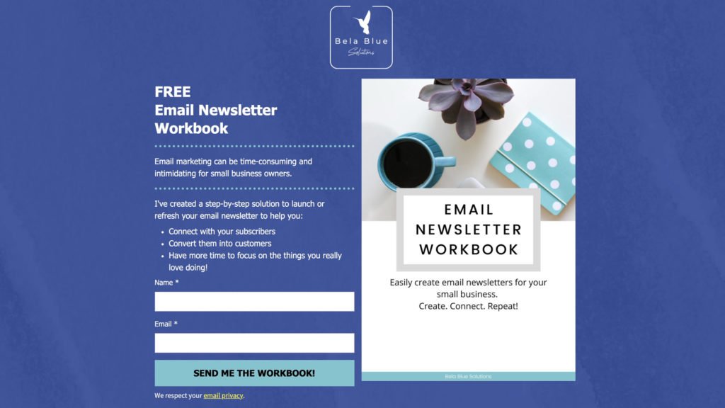 A landing page with email sign up form