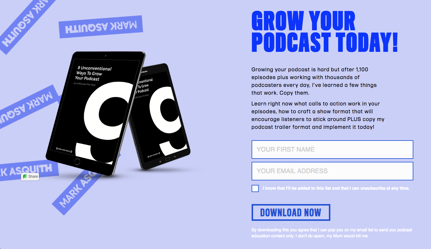 An example of a large CTA button on the email sign up form