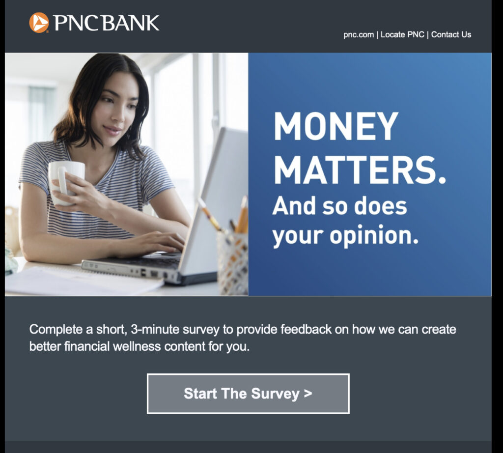 Survey email from PNC Bank