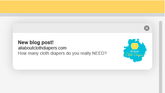 Web push notification example from allaboutclothdiapers.com