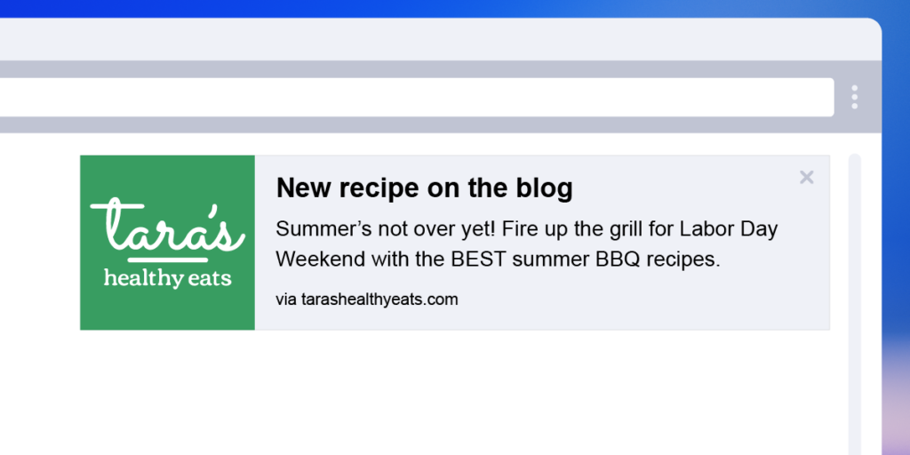 Web push notification promoting a new recipe