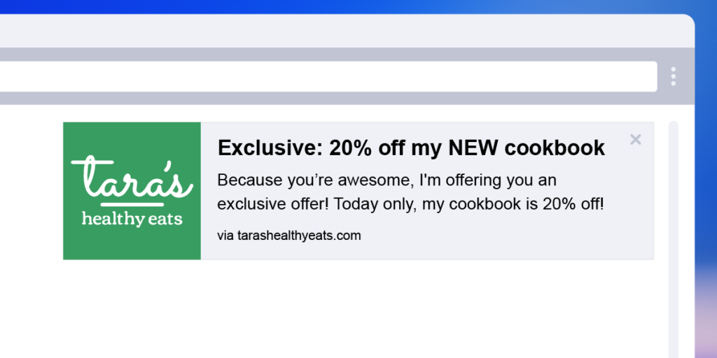 Web push notification promoting an exclusive and limited time offer